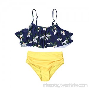 Mother and Daughter Swimwear Set Mommy&Me Floral Printed Hight Waist Two- Piece Tankinis Family Matching Beach Wear Yellow B07N75DWXP
